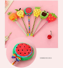 Load image into Gallery viewer, 1pcs/Lot soft plush Fresh Fruit  gel pen fluffy natural 0.38mm Black Signature pen funny gift Stationery children student gifts
