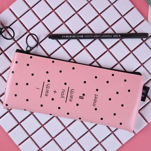 Cute Pink pencil case for girls Kawaii Black white Dot Pu Leather Pen Bag Stationery Pouch Office School Supplies Zakka escolar