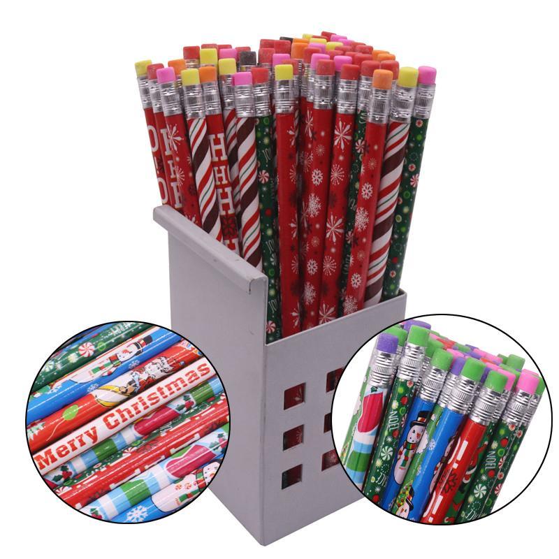 10 Pcs Christmas Pattern 187*8mm Eraser Wood Hb Pencil Color Pen Pole Children Students Painting Sketch Write Student Stationery