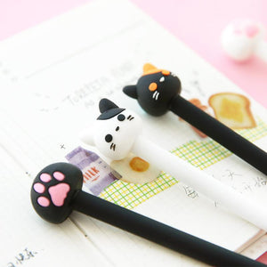 1 Pc 0.5mm Cute Cat Gel Pen Papelaria Cartoon Kawaii School Supplies Student Stationery Black Ink Pen