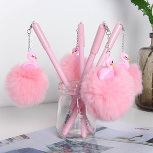 Pink Flamingo Unicorn Fluffy Ball Gel Pen Ink Pen 0.5mm Black Ink Promotional Gift Stationery School Office Supplies