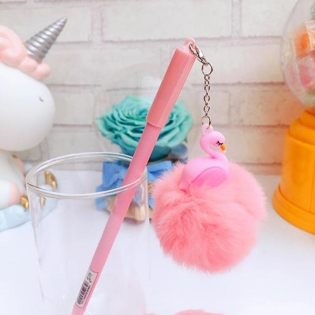 Pink Flamingo Unicorn Fluffy Ball Gel Pen Ink Pen 0.5mm Black Ink Promotional Gift Stationery School Office Supplies