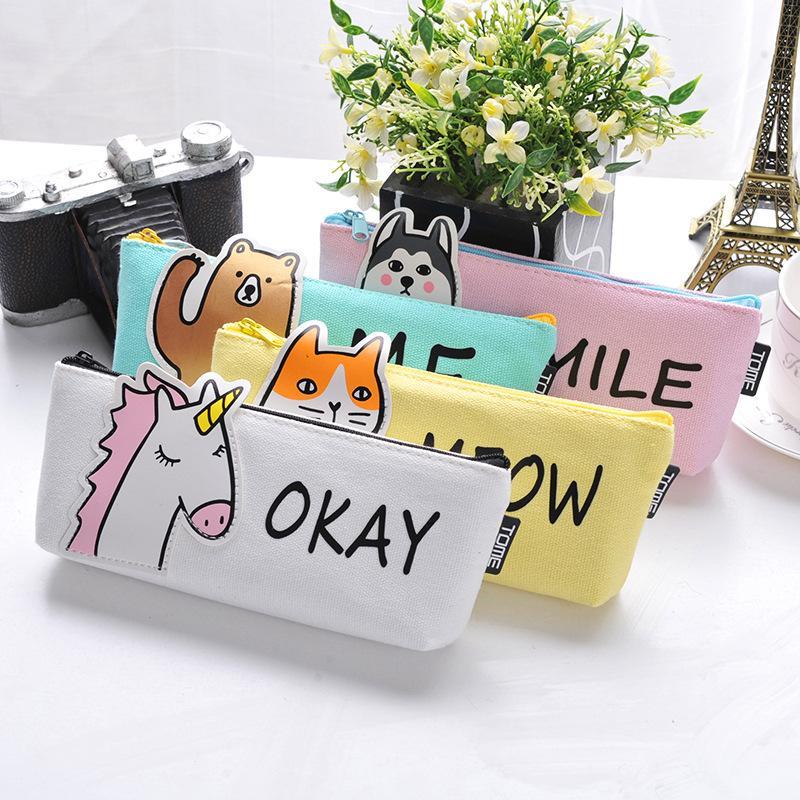 Animal Pencil Case Fabric School Supplies Bts Stationery Gift School Cute Pencil Box Pencilcase Pencil Bag School Supply Tool